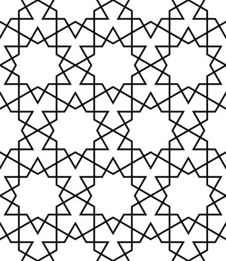 Siyah ve beyazla kusursuz Arap geometrik süslemesi. Ortalama kalınlık çizgileri.