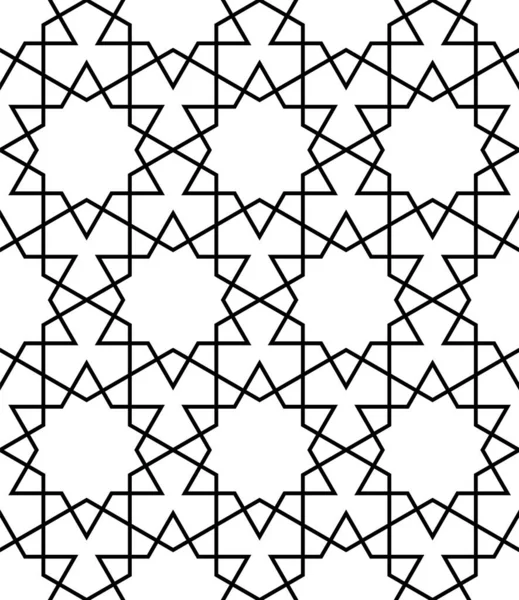 Ornamento geométrico árabe sem costura em preto e branco.Linhas de espessura média . — Vetor de Stock