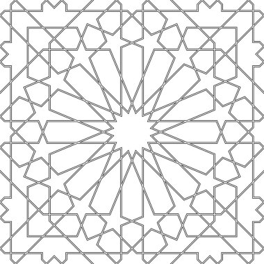 Siyah ve beyazlı kusursuz Arap geometrik süslemeleri. Ortalama kalınlığı..