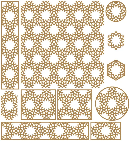Ornement géométrique arabe sans couture de couleur marron. Cadres et motifs . — Image vectorielle