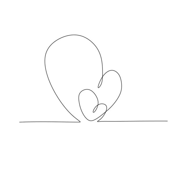 Dvě láskyplná srdce.Jeden řádek náčrtek ilustrace.Bílé pozadí. — Stockový vektor