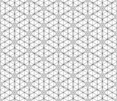 Japon tarzı Kumiko 'ya dayanan kusursuz geometrik desen. Siyah ve beyaz siluet. Güzel çizgiler..