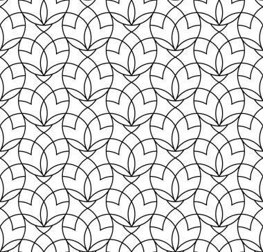 Arap sanatına dayalı kusursuz geometrik süsleme. Siyah ve beyaz çizgiler. Kumaş, tekstil, kapak, ambalaj kağıdı, arka plan, lazer kesme çizgileri için harika tasarım..