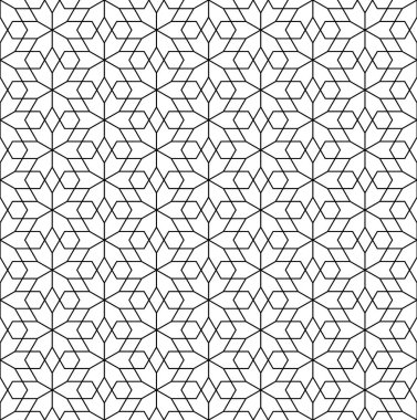 Kumiko süslemesine dayanan kusursuz geometrik desen. Siyah ince çizgiler ve beyaz arkaplan..