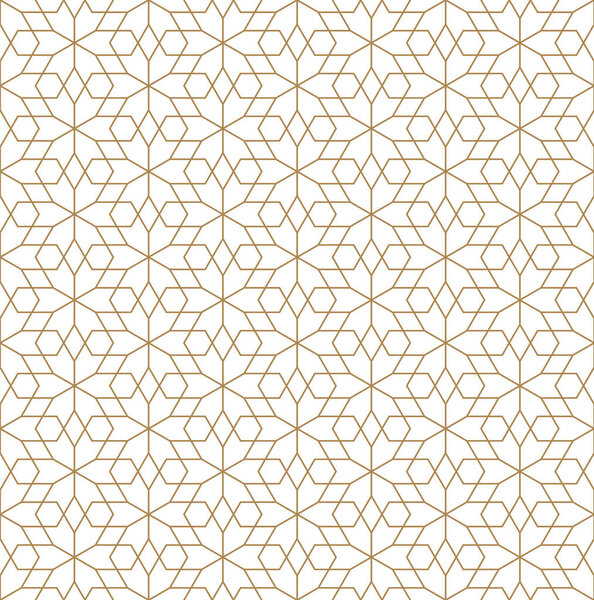 Seamless pattern based on Japanese ornament Kumiko.Golden color fine lines.Hexagon grid.