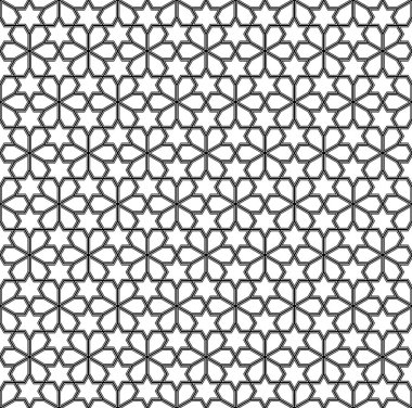 Geleneksel Arap sanatına dayanan kusursuz geometrik süs. Müslüman mozaiği. Siyah beyaz çizgiler. Kumaş, tekstil, kapak, ambalaj kağıdı, arka plan, lazer kesimi için harika bir tasarım..