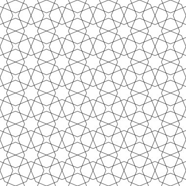 Geleneksel Arap sanatına dayanan kusursuz geometrik süs. Müslüman mozaiği. Siyah beyaz çizgiler. Kumaş, tekstil, kapak, ambalaj kağıdı, arka plan, lazer kesme için harika tasarım..
