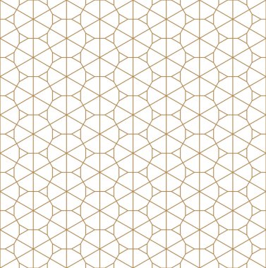 Japon süslemesi Kumiko 'ya dayanan kusursuz desen. Altın renk. İnce çizgiler..