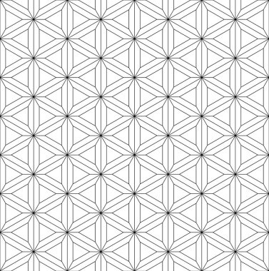 Japon süsü Kumiko 'nun siyah beyaz siluetine dayanan kusursuz desen. Ekstra çizgiler..