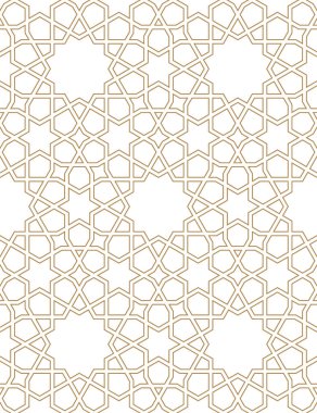 Geleneksel Arap sanatına dayanan dikişsiz geometrik süsleme. Kahverengi renk çizgileri. Kumaş, tekstil, kapak, ambalaj kağıdı, arka plan için büyük tasarım. Konturlu çizgiler.