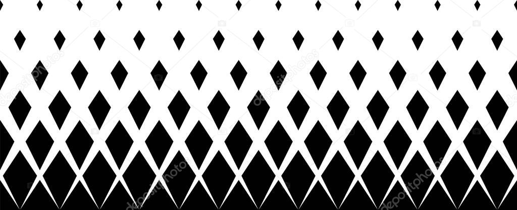 Geometric pattern of black diamonds on a white background.Seamless in one direction.Option with a short fade out.7 figures in height.