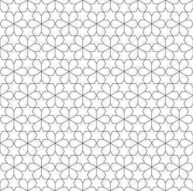 Geleneksel Arap sanatına dayanan kusursuz geometrik süs. Müslüman mozaiği. Siyah beyaz çizgiler. Kumaş, tekstil, kapak, ambalaj kağıdı, arka plan, lazer kesme için harika tasarım..
