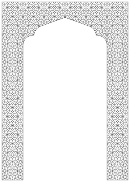 Arap deseninin dikdörtgen çerçevesi. Davetiye kartı için A4.Arapça oran süsü. İnce çizgiler.