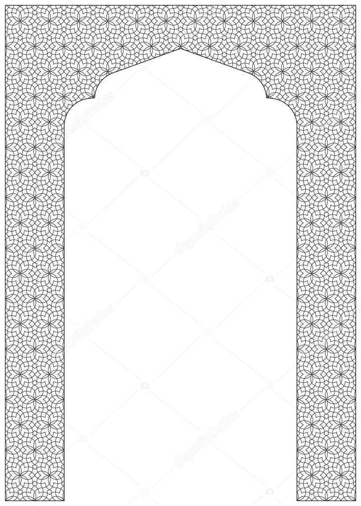 Rectangular frame of the Arabic pattern .Proportion A4.Arabic ornament for invitation card.Fine lines.