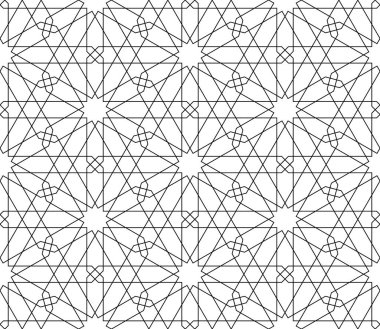 Geleneksel Arap sanatına dayalı kusursuz geometrik süs. Siyah çizgiler ve beyaz arkaplan. Kumaş, tekstil, kapak, ambalaj kağıdı, arka plan için harika tasarım..