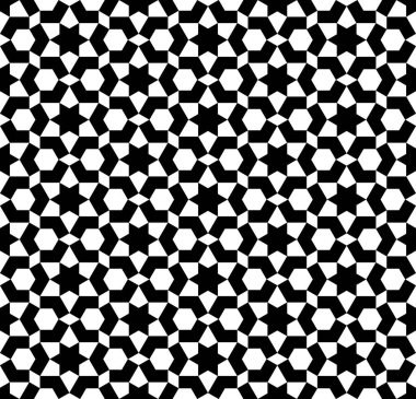 Geleneksel Arap sanatına dayanan kusursuz geometrik süs. Siyah çizgiler ve beyaz arkaplan. Kumaş, tekstil, kapak, ambalaj kağıdı, arka plan için harika tasarım.