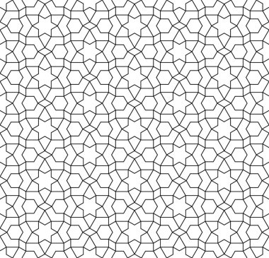 Geleneksel Arap sanatına dayalı kusursuz geometrik süs. Siyah çizgiler ve beyaz arkaplan. Kumaş, tekstil, kapak, ambalaj kağıdı, arka plan için harika tasarım..
