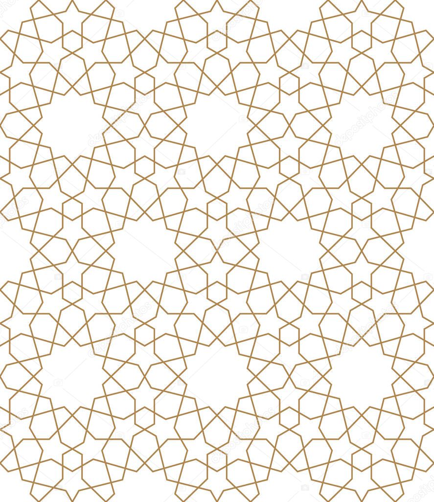 Seamless arabic geometric ornament in brown color.Average thickness lines.