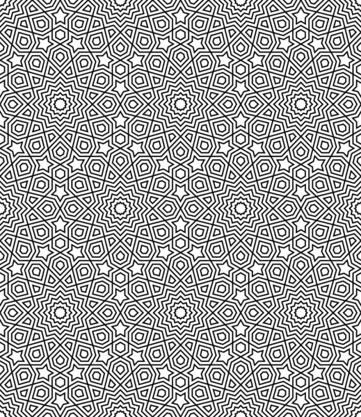 Sömlös Geometrisk Prydnad Baserad Traditionell Arabisk Konst Svarta Linjer Och — Stock vektor
