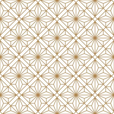 Dikişsiz geometrik desen, baskı için büyük tasarım, lazer kesim, gravür, sarma. Desen arka plan vektörü. Altın ve beyaz. Ortalama kalınlık çizgileri.