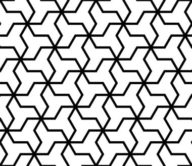 Geleneksel Arap sanatına dayanan kusursuz geometrik süs. Siyah çizgiler ve beyaz arkaplan. Kumaş, tekstil, kapak, ambalaj kağıdı, arka plan kalınlığı çizgileri için harika tasarım..