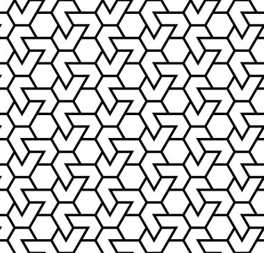 Geleneksel Arap sanatına dayanan kusursuz geometrik süs. Siyah çizgiler ve beyaz arkaplan. Kumaş, tekstil, kapak, ambalaj kağıdı, arka plan kalınlığı çizgileri için harika tasarım..