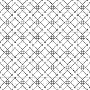 Geleneksel Arap sanatına dayalı kusursuz geometrik süs. Siyah çizgiler ve beyaz arkaplan. Kumaş, tekstil, kapak, ambalaj kağıdı, arka plan için harika tasarım..