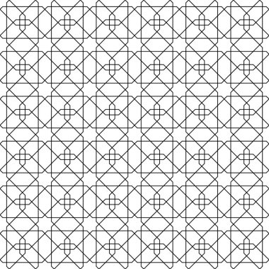 Geleneksel Arap sanatına dayalı kusursuz geometrik süs. Siyah çizgiler ve beyaz arkaplan. Kumaş, tekstil, kapak, ambalaj kağıdı, arka plan için harika tasarım..