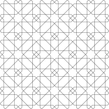 Geleneksel Arap sanatına dayalı kusursuz geometrik süs. Siyah çizgiler ve beyaz arkaplan. Kumaş, tekstil, kapak, ambalaj kağıdı, arka plan için harika tasarım..