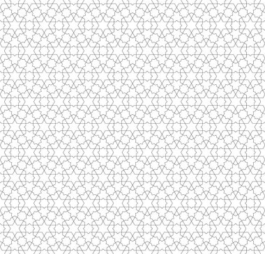 Geleneksel Arap sanatına dayalı kusursuz geometrik süs. Siyah çizgiler ve beyaz arkaplan. Kumaş, tekstil, kapak, ambalaj kağıdı, arka plan için harika tasarım..