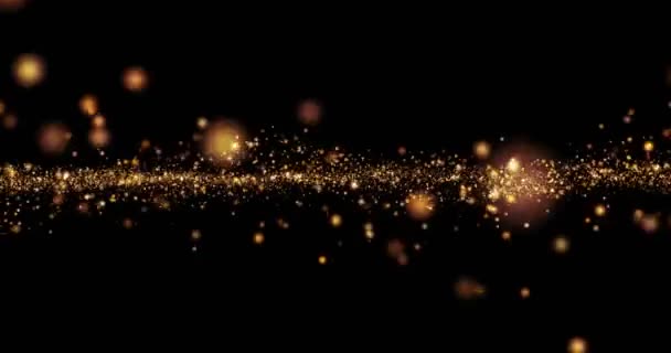 Різдвяні золоті частинки світла боке петльовані на чорному фоні — стокове відео