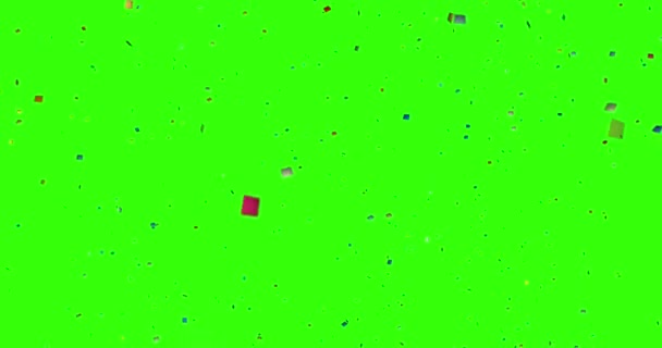 Fallen bunte Glitzerfolie Konfetti, Animation 3D-Bewegung auf Chroma-Taste grünen Bildschirm Hintergrund — Stockvideo