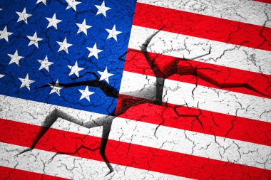 çatlamak duvara delik ile kırık grunge Amerikan Usa bayrak,