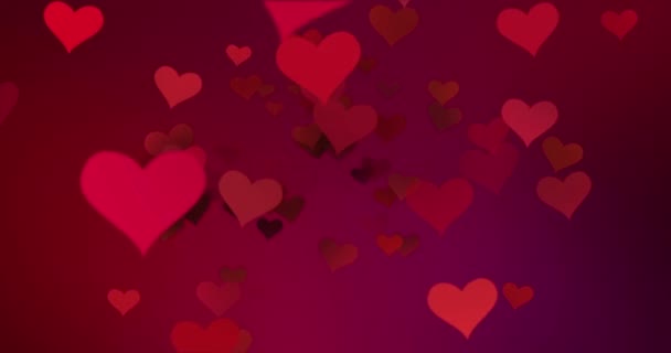 Coeurs colorés rouges volant avec vortex sur fond dégradé rouge violet, amour et Saint-Valentin — Video