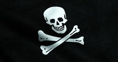 kumaş dokusu Rüzgar, alaca jack korsan sembolü sallayarak korsan bayrağı sallayarak