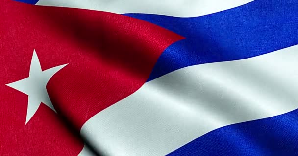 Ondeando textura de tela de la bandera de cuba, textura real color rojo azul y blanco de la bandera cubana — Vídeo de stock