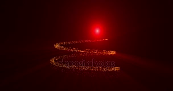 Animation d'arbre de Noël faite avec des particules de paillettes d'éclat d'or, avec éclat d'étoile rouge sur le dessus, vacances de Noël — Video