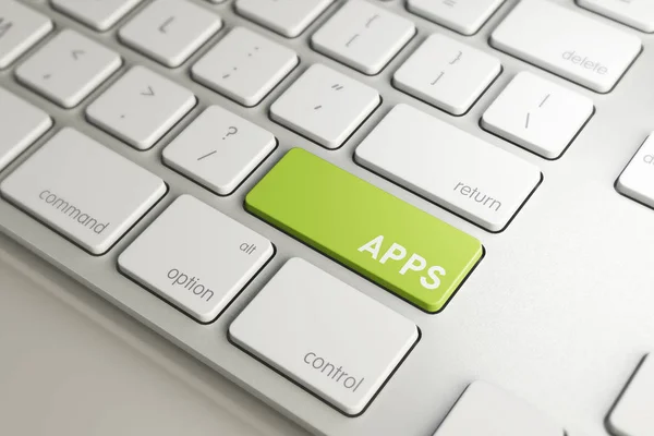 Apps word symbol on green button key of white keyboard — Stock Photo, Image