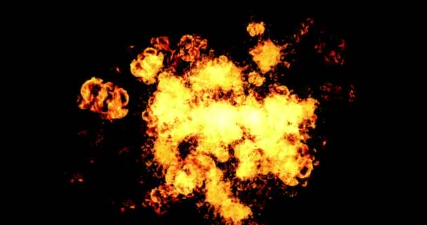 Echte explosie van brand explosie vlammen branden verkeer op zwarte achtergrond — Stockvideo