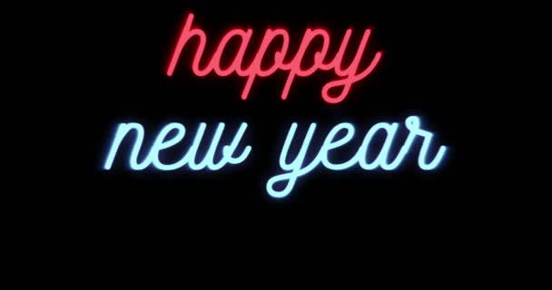 Felice anno nuovo 2017, 2018,2019,2020, lampeggiante segno al neon su sfondo nero con spazio per il testo , — Video Stock