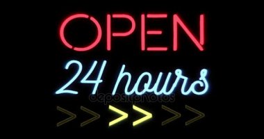 siyah zemin üzerine kırmızı ve mavi neon işareti yanıp yanıp sönüyor, dükkan bar 24 saat oturum açmak