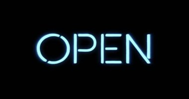 siyah arka plan üzerine titreyen yanıp sönen mavi neon tabela