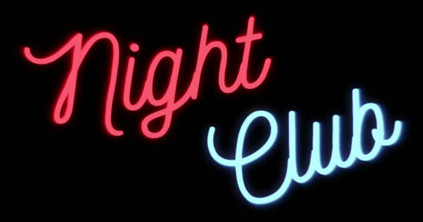 Piscar piscando sinal de néon vermelho e azul no fundo preto, adulto show night club sign — Vídeo de Stock