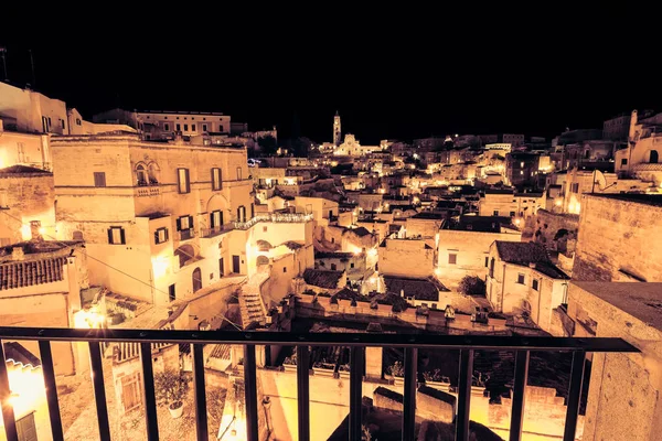 Panoramic view of typical stones (Sassi di Matera) and church of Matera UNESCO European Capital of Culture 2019 — Stock Photo, Image