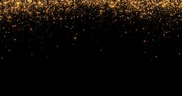 Cascadas de brillo dorado burbujas burbujas partículas estrellas sobre fondo negro, feliz año nuevo vacaciones — Vídeo de stock