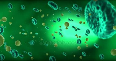 bakteri, virüs, ışık yeşil zemin üzerine akan hücre animasyon 