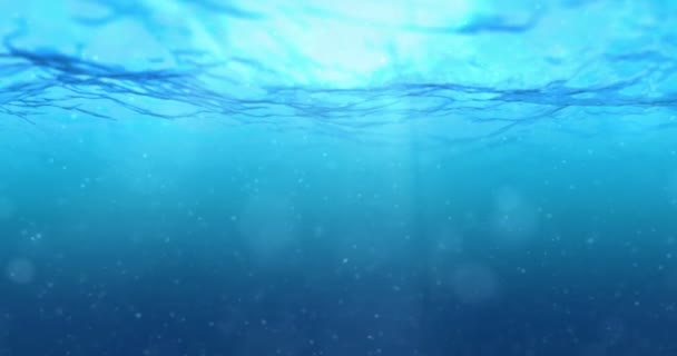 Loop di alta qualità perfettamente senza soluzione di continuità di onde oceaniche blu profondo da sfondo subacqueo con micro particelle che scorrono — Video Stock