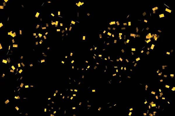 Falling golden metallic glitter foil confetti, animation movement on black background, gold holiday and festive fun — Stock Photo, Image