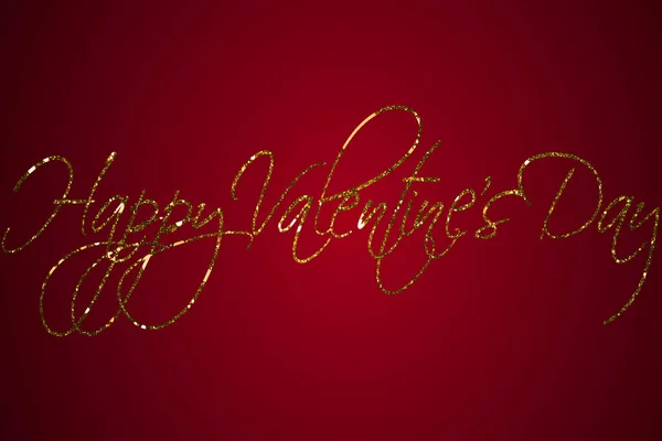 Gouden sparkle glitter happy valentine dag word vorm op rode achtergrond met kleurovergang, vakantie feestelijke valentine dag liefde — Stockfoto