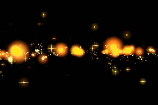 Gold glow glittering stars bokeh tail transition sparkle explosion effect on black background, holiday happy new year — Stock Photo, Image